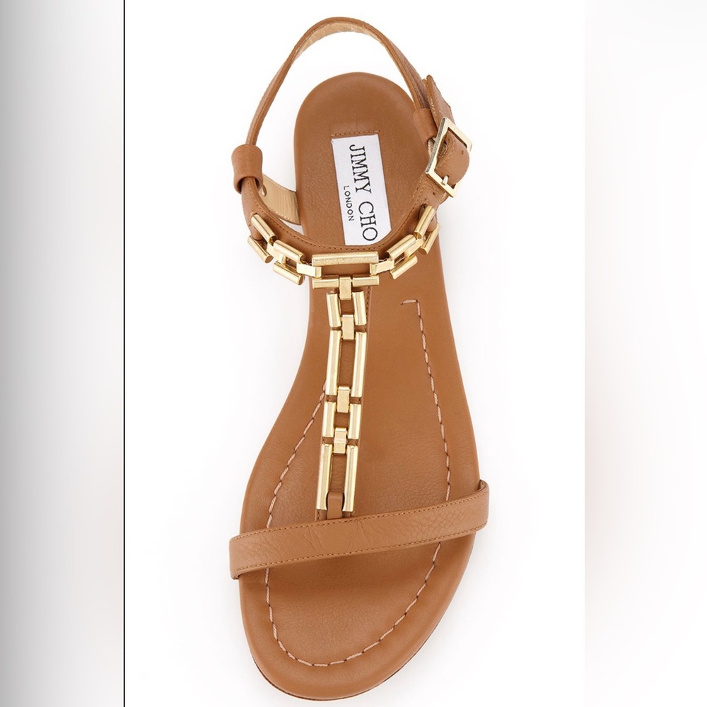 Jimmy Choo Brown leather sandals with gold hardware. Size 38 1/2.
